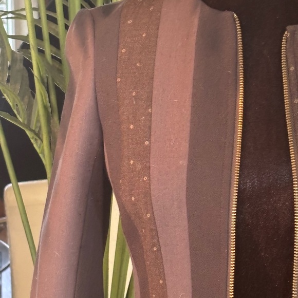 John Galliano blazer - lined- striped mixed pattern - gold zipper- pinched waist - Picture 2 of 13